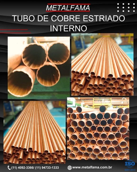 Os tubos de cobre estriados internamente são utilizados para encamisar externamente outros tubos em um sistema de trocad