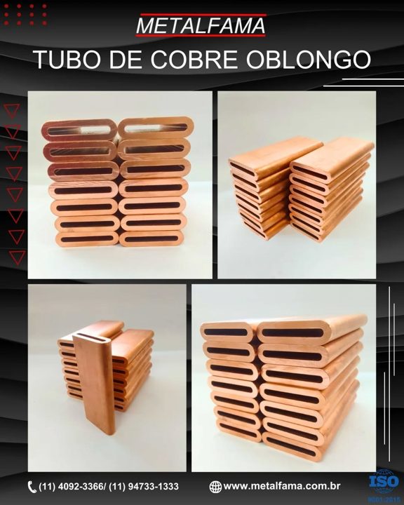 Fabricado em cobre eletrolítico de alta pureza, nosso tubo oblongo oferece excelente condutividade elétrica e resistênci