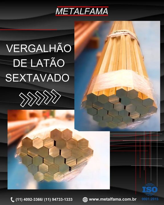 Vergalhão de Latão Sextavado trefilado para usinagem de peças seriadas. Fabricados em diversas medidas para atender às n