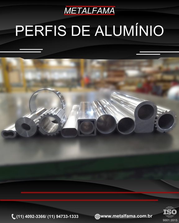 Alguns dos Perfis na Liga do Alumínio produzidos na Metalfama. Com qualidade e precisão, fabricamos sob medida, de acord