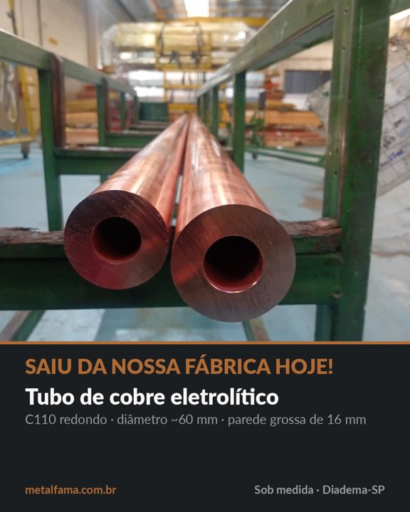 Saiu da nossa fábrica hoje! Tubo de cobre eletrolítico C110 redondo, diâmetro ~60 mm, parede grossa de 16 mm, trefilado 