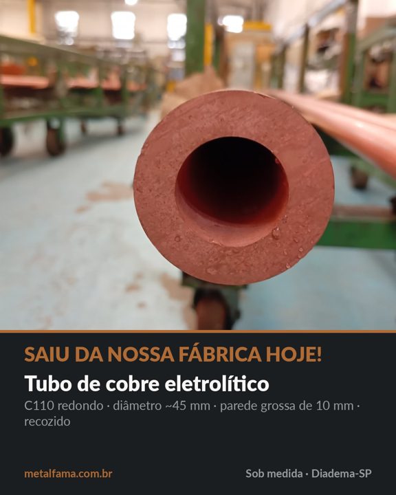 Saiu da nossa fábrica hoje! Tubo de cobre eletrolítico C110 redondo, diâmetro ~45 mm, parede grossa de 10 mm, recozido, 