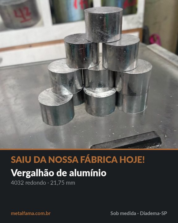 Vergalhão de alumínio 4032 redondo · 21,75 mm