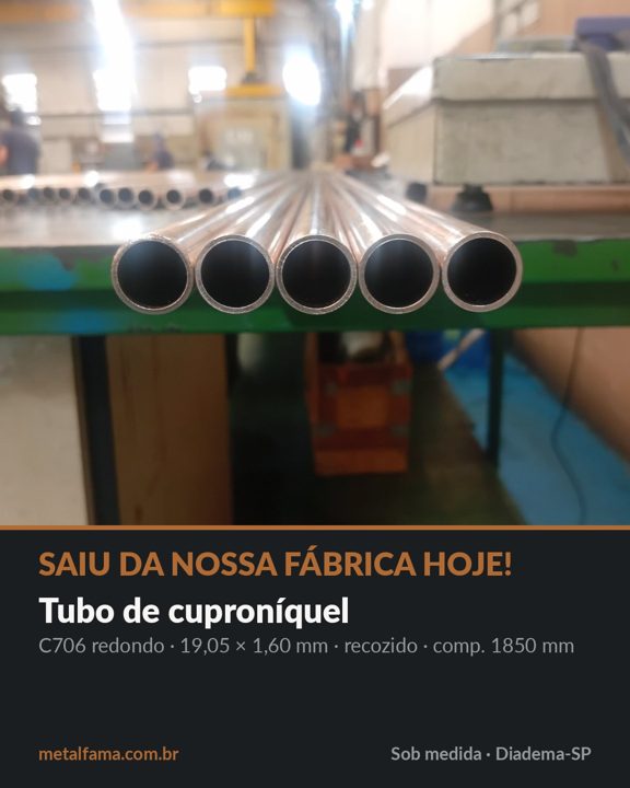 Saiu da nossa fábrica hoje! Tubo de cuproníquel C706 redondo, 19,05 × 1,60 mm, recozido,