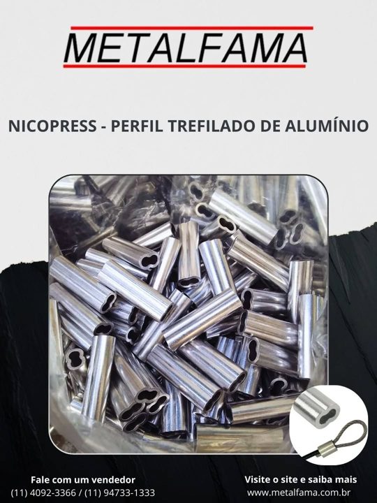 Perfis Trefilados de Nicopress em Alumínio, também conhecidos como Prensa Cabos.